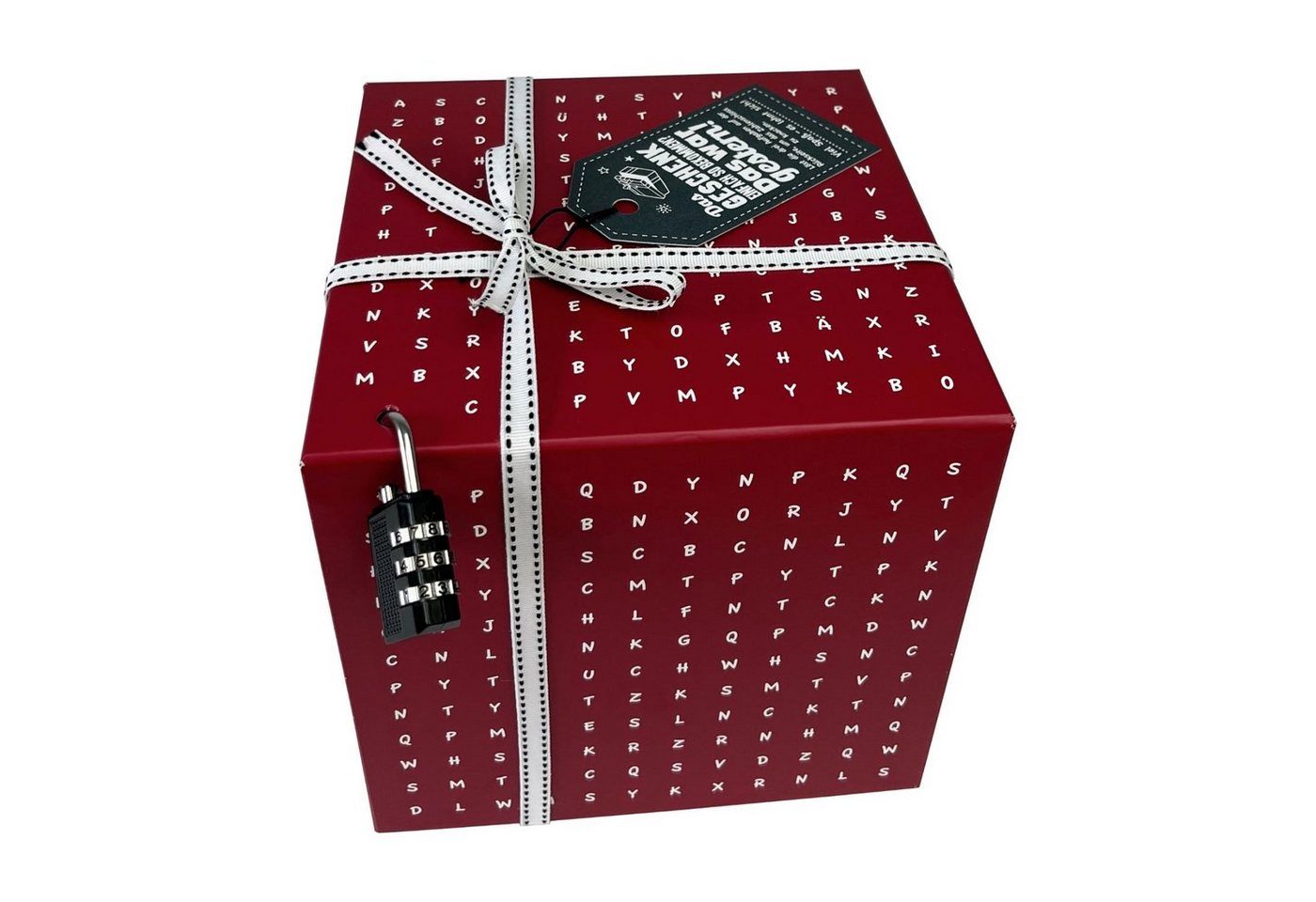 SURPRISA Geschenkbox Rätselbox, persönliche Geschenkverpackung + Rätselspiel - für Freundin, Freund, zur Hochzeit oder zum Geburtstag - rot von SURPRISA