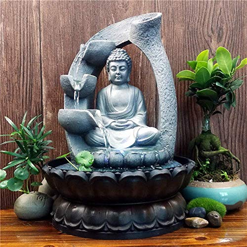 Buddha-Tisch-Wasserfallbrunnen, Meditation, entspannende Innendekoration, Zen-Brunnen für Zuhause, Büro, Schlafzimmer-Dekoration (Grau 2) von SURPRIZON