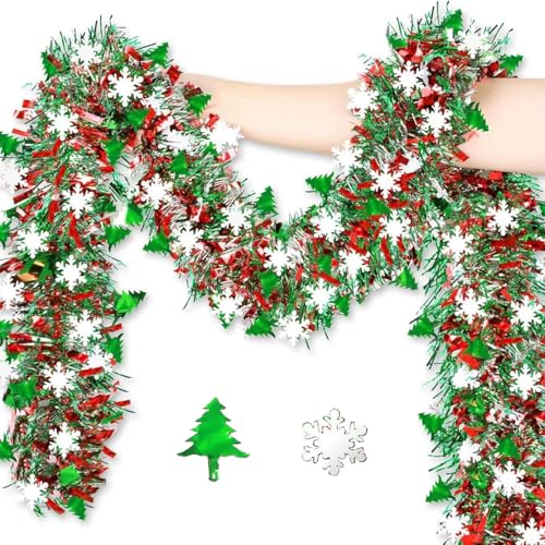 2 x 4 m grün-rote Weihnachtsgirlande mit Schneeflocke zum Aufhängen für Zuhause, Kaminsims, Weihnachtsbaum, Treppenhaus, Geländer, Neujahr, Urlaub, Party, Innen- und Außendekorationen 2 x 4 m grün-rote Weihnachtsgirlande mit Schneeflocke zum Aufhängen für Zuhause, Kaminsims, Weihnachtsbaum, Treppenhaus, Geländer, Neujahr, Urlaub, Party, Innen- und Außendekorationen von SURPZON