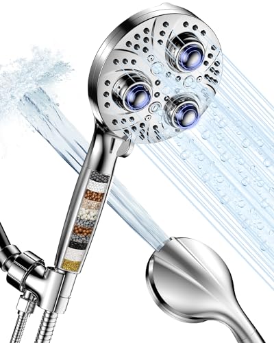 Surpzon Abnehmbarer Handbrause mit Filtern, 12,2 cm Chrom-Oberfläche, 9 Modi Hochdruck-Duschkopf von SURPZON