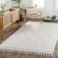 Berberteppich Kurzflor Wohnzimmer Ethno Muster Uni Relief 3D Elfenbein 160 x 213 cm - Surya von SURYA