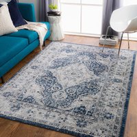 Perserteppich Kurzflor Wohnzimmer Vintage Orient Blau und Grau 160 x 220 cm - Surya von SURYA