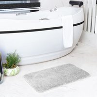 Badteppich Hochflor Badezimmer Weich Rutschfest Waschbar Einfarbig Grau 80 x 50 cm - Surya von SURYA