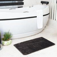 Badteppich Hochflor Badezimmer Weich Rutschfest Waschbar Einfarbig Grau 80 x 50 cm - Surya von SURYA