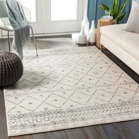 Berberteppich Kurzflor Wohnzimmer Ethno Boho Stil Weiß und Grau 200 x 275 cm - Surya von SURYA