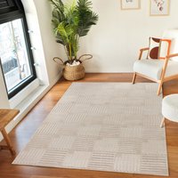 Surya - Teppich Outdoor Indoor Wetterfest Wohnzimmer Küchenteppich Skandi Modern Muster Uni Relief 3D Beige 200 x 275 cm von SURYA