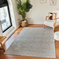 Teppich Outdoor Indoor Wetterfest Wohnzimmer Küchenteppich Skandi Modern Muster Uni Relief 3D Grau 200 x 275 cm - Surya von SURYA