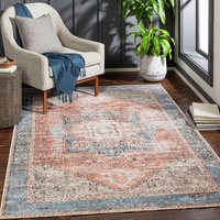 Teppich Kurzflor Wohnzimmer Waschbar Vintage Orient Rot und Blau 160 x 220 cm - Surya von SURYA