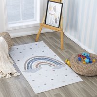 Teppich für Kinder Waschbar Kinderzimmer Spielteppich Regenbogen Design Pastell Creme Mehrfarbig Weiß 80 x 150 cm - Surya von SURYA