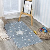 Teppich für Kinder Waschbar Kinderzimmer Spielteppich Sterne Design Pastell Creme Mehrfarbig Blau 80 x 150 cm - Surya von SURYA