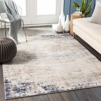 Teppich Kurzflor Wohnzimmer Modernes Abstraktes Design Elfenbein und Blau 160 x 215 cm - Surya von SURYA