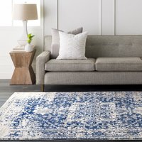 Perserteppich Kurzflor Wohnzimmer Vintage Orient Blau und Beige 160 x 220 cm - Surya von SURYA