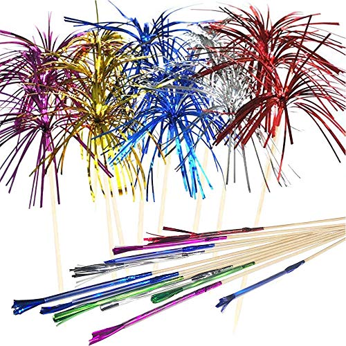 100 Stück Cocktail Picks Feuerwerk Sticks, Bunte Frucht Zahnstocher, Palme Cocktail Picks, Dekoration für Cupcake Getränke Obst Dessert Canapes Topper, Geburtstag Hochzeitsfeier Lieferungen von SUS