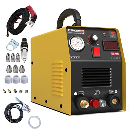 SUSEMSE Plasmaschneider Pilotzündung 55 Ampere Inverter Hochfrequenz Plasmaschneider IGBT Inverter Plasma Cutter, 230 V, Schneidleistung max. bis 14 mm - mit Plasma Schneidbrenner und Düsen Set von SUSEMSE