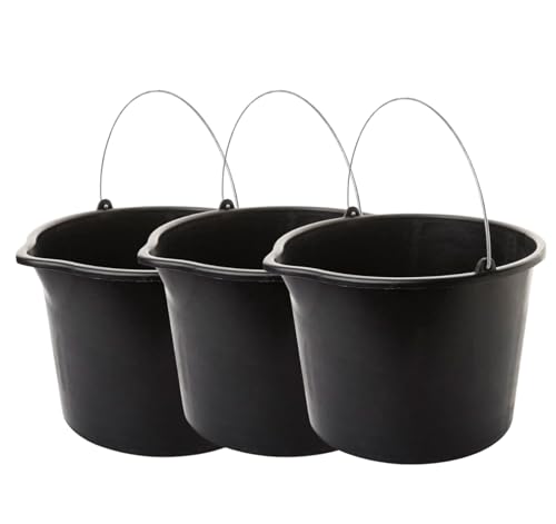 3er Set Baueimer 12L mit Metallbügel, Eimer mit Ausguss, Putzeimer 30 cm Durchmesser, Robust & Vielseitig Made in EU von SUSTANIA