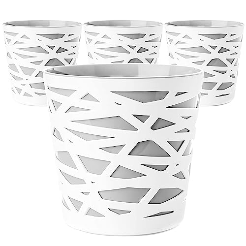 4er Set Dekorative Blumentöpfe aus Kunststoff mit Ausschnitt-Design – Weiße Außenschale mit grauem Innentopf – Moderne Zimmerpflanzen Übertöpfe 4er Set Dekorative Blumentöpfe aus Kunststoff mit Ausschnitt-Design – Weiße Außenschale mit grauem Innentopf – Moderne Zimmerpflanzen Übertöpfe von SUSTANIA