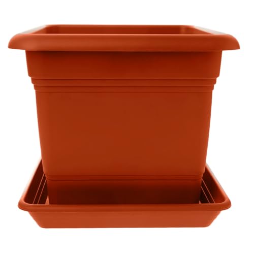 SUSTANIA 1er Set Blumentopf Gross mit Untersetzer 28x28 cm eckig, 16 Liter, Pflanzkübel Groß aussen, Tomaten Kübel Blumenkübel Pflanztopf, Made in Germany, Terracotta von SUSTANIA