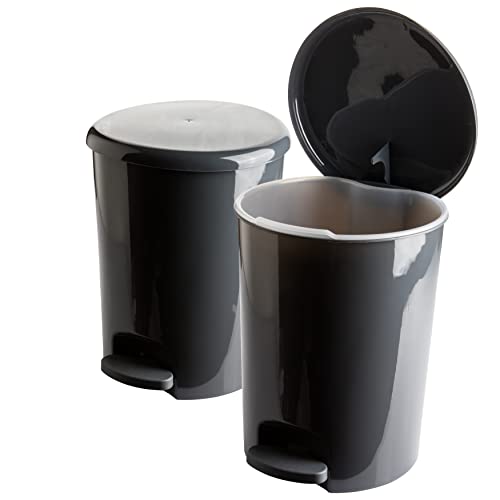 SUSTANIA 2er Set 5L Kosmetikeimer mit Pedal - Soft Close - Mülleimer Geruchsdicht - Badezimmer Büro - Abfalleimer Klein Modern Grau - mit Fußpedal von SUSTANIA