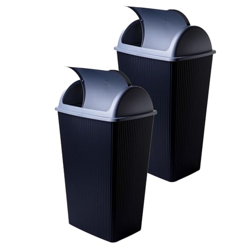 SUSTANIA 2er Set Mülleimer 50L Schwingdeckel Abfalleimer - Moderne Gerippte Oberfläche für Innen- und Außenbereich mit Zweifarbigem Design von SUSTANIA