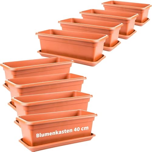 SUSTANIA 2friends Blumenkasten 40cm mit Untersetzer â€“ 8er-Set, Terracotta, Balkonkästen aus Hochwertigem Kunststoff, EU-Herstellung von SUSTANIA