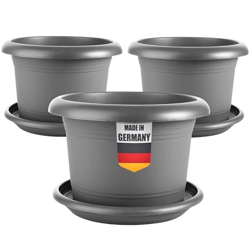 SUSTANIA 3er Set Pflanzkübel für Außen 30cm Durchmesser - Groß Anthrazit Tomatentöpfe Blumentöpfe mit Untersetzer aus Kunststoff, Wetterfest, für Garten, Balkon, Terasse SUSTANIA 3er Set Pflanzkübel für Außen 30cm Durchmesser - Groß Anthrazit Tomatentöpfe Blumentöpfe mit Untersetzer aus Kunststoff, Wetterfest, für Garten, Balkon, Terasse von SUSTANIA