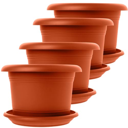SUSTANIA 4er Set Blumentopf Groß mit Untersetzer, 50 cm Durchmesser, Terracotta, Pflanzkübel Groß Außen, Blumenkübel außenbereich, Pflanztopf groß außen, Wetterfest, Made in Germany von SUSTANIA