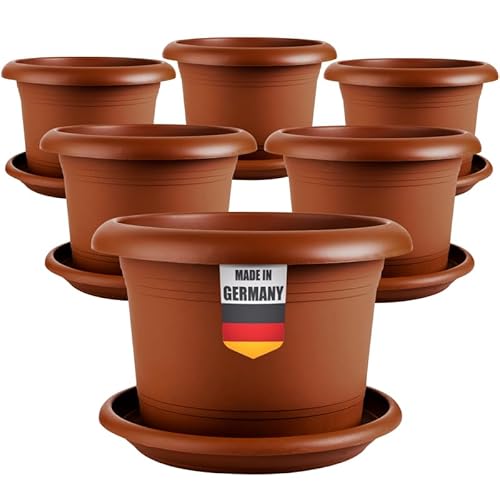 SUSTANIA 6er Set Pflanzkübel für Außen 30cm Durchmesser - Groß Terracotta Tomatentöpfe Blumentöpfe mit Untersetzer aus Kunststoff, Wetterfest, für Garten, Balkon, Terasse von SUSTANIA