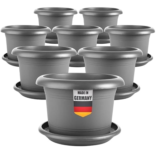SUSTANIA 8er Set Blumentopf Groß mit Untersetzer, 40 cm Durchmesser, Anthrazit, Pflanzkübel Groß Außen, Blumenkübel außenbereich, Pflanztopf groß außen, Wetterfest, Made in Germany SUSTANIA 8er Set Blumentopf Groß mit Untersetzer, 40 cm Durchmesser, Anthrazit, Pflanzkübel Groß Außen, Blumenkübel außenbereich, Pflanztopf groß außen, Wetterfest, Made in Germany von SUSTANIA