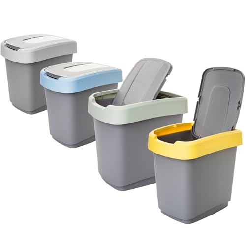 SUSTANIA Abfalleimer Set 4-teilig mit Schwingdeckel - Farbkodierte Mülleimer 15L je Behälter für Mülltrennung Küche Büro - 32x33x25cm - Made in EU von SUSTANIA