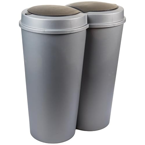 SUSTANIA Abfalleimer grau 1er 50 L mit schwarzem Schiebedeckel Ø 25cm x H 68cm – Mülleimer groß aus Kunststoff für die Küche&Büro – Müllbehälter geruchsdicht mit rundem Deckel – Made in Europe von SUSTANIA