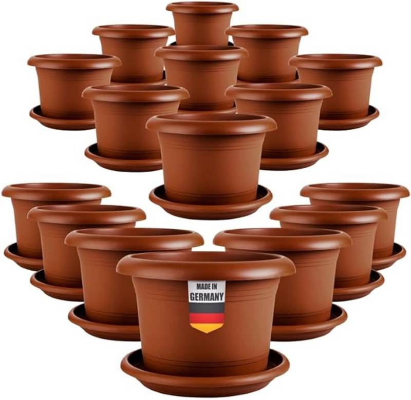 SUSTANIA Blumentopf Elegante Pflanzkübel mit Untersetzer (16er Set 40 cm Durchmesser), Terracotta Pflanztöpfe rund von SUSTANIA