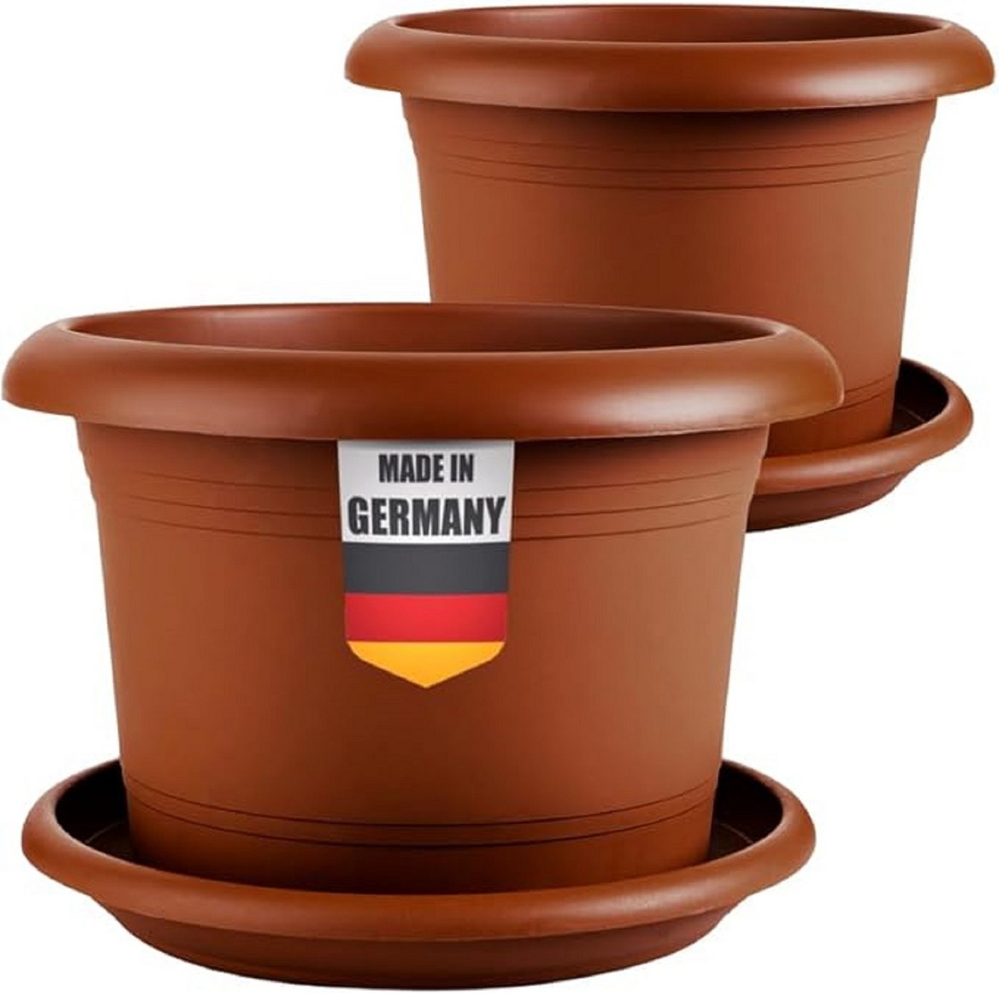 SUSTANIA Blumentopf Eleganter Pflanzkübel Groß mit Untersetzern (2er Set 40 cm Durchmesser), 2 Pflanztöpfe 40x40 cm, 2 Untersetzer, Terracotta von SUSTANIA
