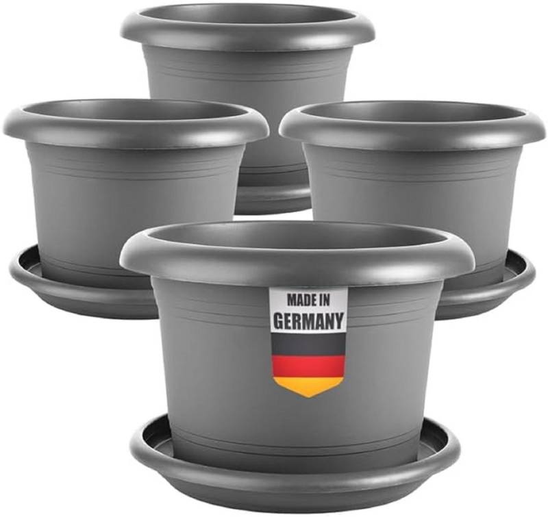 SUSTANIA Blumentopf Eleganter Pflanzkübel mit Untersetzern (4er Set 40 cm Durchmesser), Anthrazit Pflanztöpfe rund von SUSTANIA