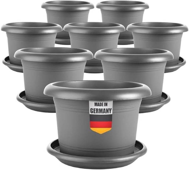 SUSTANIA Blumentopf Eleganter Pflanzkübel mit Untersetzern (8er Set 40 cm Durchmesser), Anthrazit Pflanztöpfe rund von SUSTANIA
