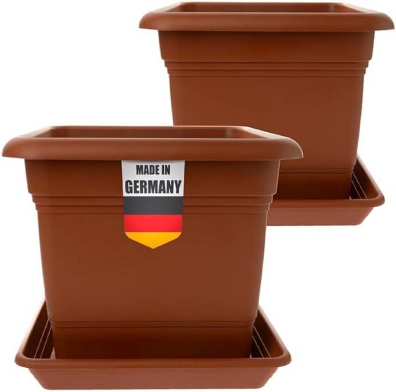 SUSTANIA Blumentopf Pflanzkübel Groß mit Untersetzern (2er Set 48x48 cm), Terracotta Blumentopf Gross von SUSTANIA