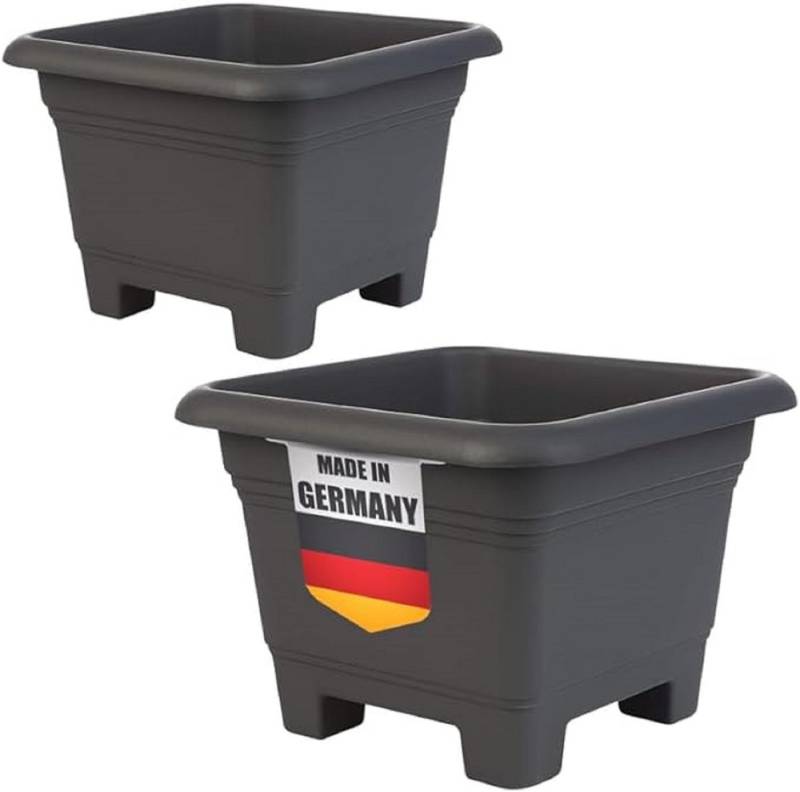 SUSTANIA Blumentopf Pflanzkübel mit Standfüßen (2er Set 38x38x28 cm), Pflanztöpfe eckig von SUSTANIA