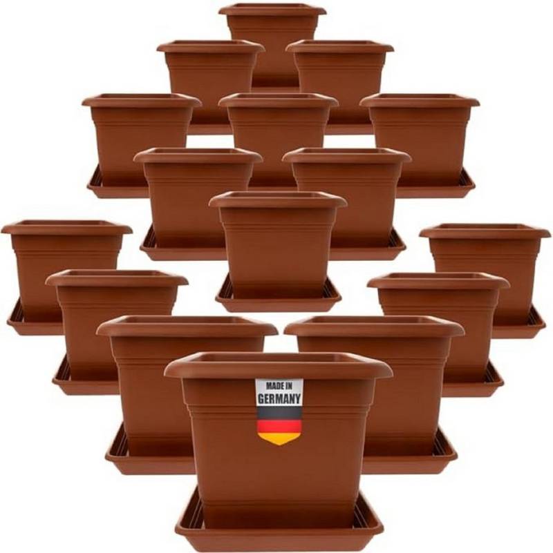 SUSTANIA Blumentopf Pflanzkübel mit Untersetzer (16er Set 28x28 cm), Terracotta Blumentopf eckig von SUSTANIA