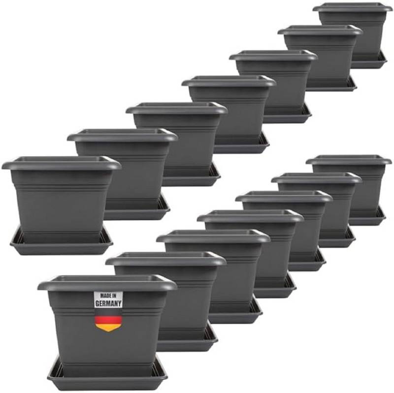SUSTANIA Blumentopf Tomatentopf mit Untersetzer (14er Set 28x28 cm), Anthrazit Pflanztopf eckig von SUSTANIA