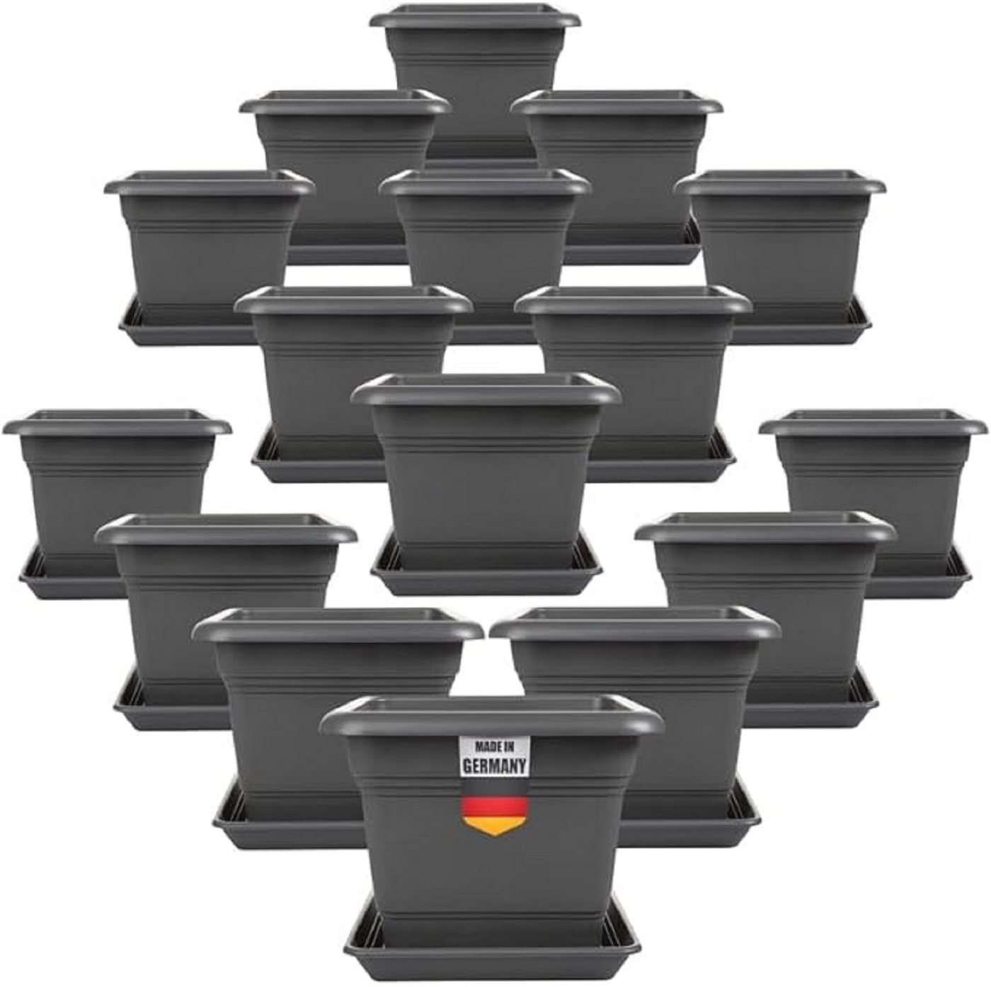 SUSTANIA Blumentopf Tomatentopf mit Untersetzer (16er Set 28x28 cm), Anthrazit Pflanztopf eckig von SUSTANIA