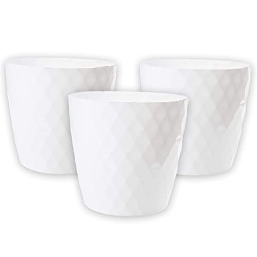 SUSTANIA Blumentopf weiß 3er Set - Weiße Kunststoff Pflanzentöpfe mit Diamant-Textur für Innen- und Außenbereich, Durchmesser 14 cm, glänzende Oberfläche, Moderne Übertöpfe SUSTANIA Blumentopf weiß 3er Set - Weiße Kunststoff Pflanzentöpfe mit Diamant-Textur für Innen- und Außenbereich, Durchmesser 14 cm, glänzende Oberfläche, Moderne Übertöpfe von SUSTANIA