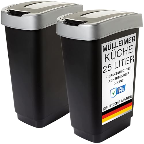 SUSTANIA Duo Mülleimer Küche 2 Fächer 25L - Geruchsdicht Doppel Abfalleimer mit Schwingdeckel, 2er Set 25 Liter, Robust Recycelbarer Kunststoff, Schwarz, Made in EU SUSTANIA Duo Mülleimer Küche 2 Fächer 25L - Geruchsdicht Doppel Abfalleimer mit Schwingdeckel, 2er Set 25 Liter, Robust Recycelbarer Kunststoff, Schwarz, Made in EU von SUSTANIA