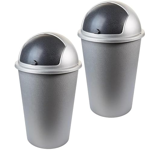 SUSTANIA Duo Mülleimer Küche 2 Fächer 50L - Geruchsdicht Doppel Abfalleimer mit Schwingdeckel, 2er Set 50 Liter, 60x45x34 cm, Robust Recycelbarer Kunststoff, Silber, Made in EU von SUSTANIA