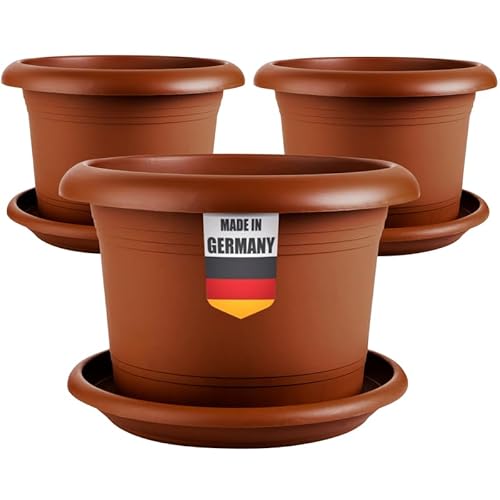 SUSTANIA Elegantes 3er-Set Pflanzkübel 50cm Rund - Blumentopf drauÃŸen 50cm Durchmesser mit Untersetzer, XXL Pflanzkübel mit optimaler Drainage, Terracotta von SUSTANIA