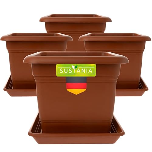 SUSTANIA Großer Pflanzkübel 48x48 für Außen 4er Set - Wetterfester Blumentopf & Pflanztopf Premium, Ideal Übertopf mit Entwässerung, Garten-Terrasse von SUSTANIA