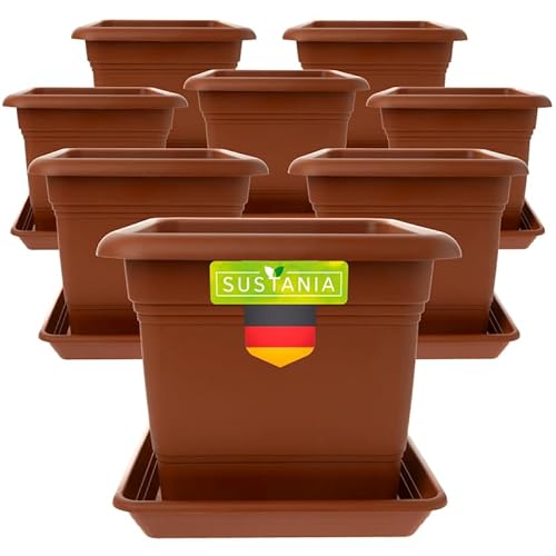 SUSTANIA Großer Pflanzkübel 48x48 für Außen 8er Set - Wetterfester Blumentopf & Pflanztopf Premium, Ideal Übertopf mit Entwässerung, Garten-Terrasse von SUSTANIA