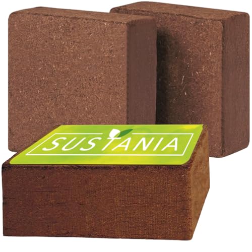 SUSTANIA Kokoserde 3er Set - Gepresste Kokosfaser Blöcke aus 100% natürlichen Kokosnussschalen für Garten, Anzucht und Topfpflanzen - Nachhaltige Pflanzenerde Alternative von SUSTANIA