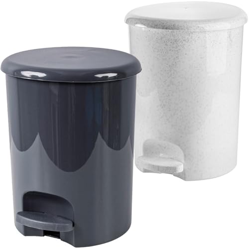 SUSTANIA Kosmetik Eimer 2er Set - Pedal Mülleimer 5L Weiß und Grau, 25cm Höhe, 20cm Durchmesser, herausnehmbarer Einsatz für Küche und Bad von SUSTANIA