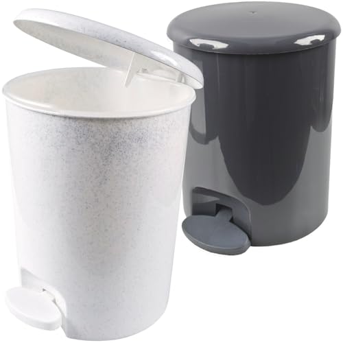 SUSTANIA Kosmetik Eimer 2er Set - Pedal Mülleimer Weiß und Grau 17L mit herausnehmbarem Einsatz, Höhe 35cm, Durchmesser 27cm, Made in EU von SUSTANIA