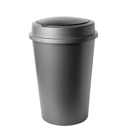 SUSTANIA Mülleimer 1er Set 50L - Moderner Schwenkdeckel Abfalleimer in Anthrazit Grau - Kunststoff Mülltonne für Küche, Büro und Zuhause von SUSTANIA