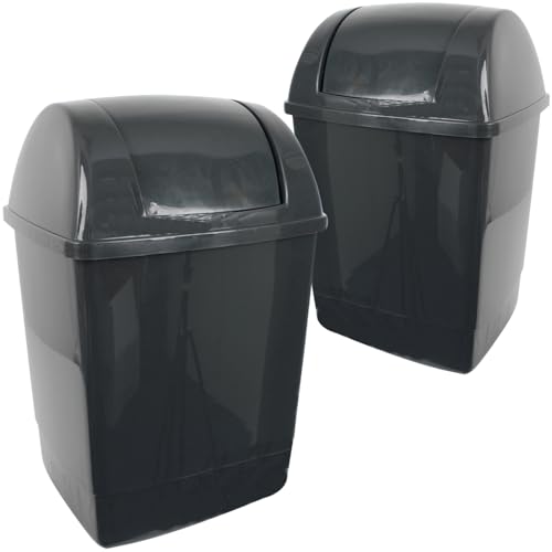 SUSTANIA Mülleimer Küche 2er Set - Abfalleimer mit Schwingdeckel 15L - Plastik Mülleimer dunkelgrau - 49x32,5x28,5cm - Made in EU von SUSTANIA